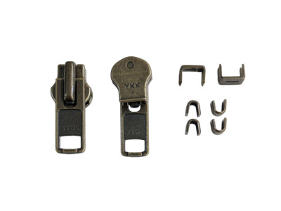 YKK Zipper Repair Kit 32pcs Antique Brass Metal Auto Pull #5, 7