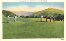 Summer Time Sports in the Land of the Sky Golf Horseback Riding Linen Postcard