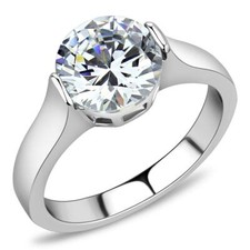 TK3432 - High polished no plating Stainless Steel Ring with AAA Grade CZ in