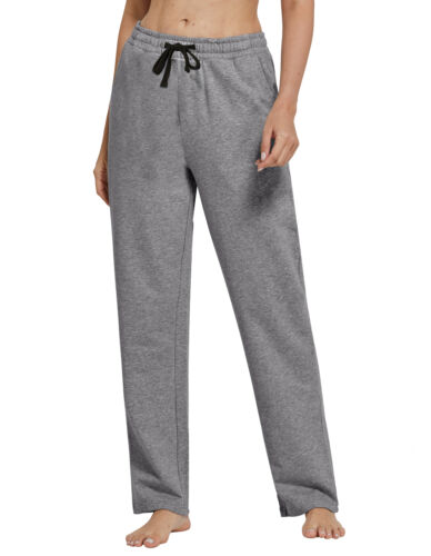 Pantaloni donna cotone pantaloni larghi yoga felpa tasche gamba larga palestra pigiama felpa - Foto 11 di 28