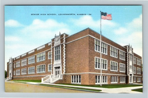 Leavenworth KS-Kansas, Senior High School Vintage Souvenir Postkarte