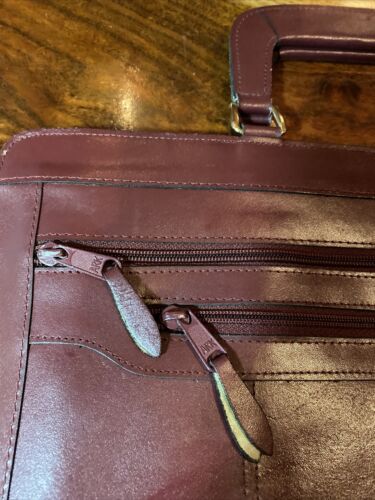 Vintage Korea Red Leather Briefcase Portable Binder Laptop Bag Tote Handles Case - Picture 1 of 11