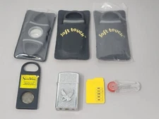 Set Of Assorted Cigar Cutters With Leather Cases Silver Tone Torch Eagle Lighter