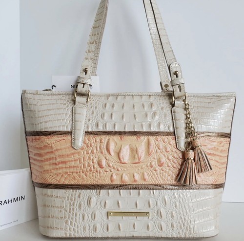 NUOVA borsa a tracolla Brahmin Medium Asher Tote Peach Rose in pelle - Foto 2 di 5