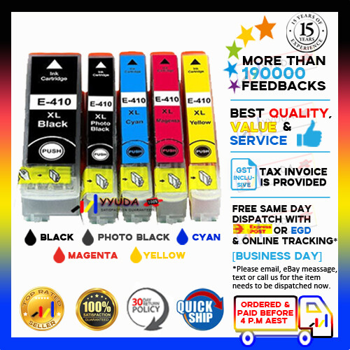 10x NoN-OEM 410 XL BK/PBK/C/M/Y Ink w CHIP for Epson XP-540/640/900 Printers - Picture 1 of 9