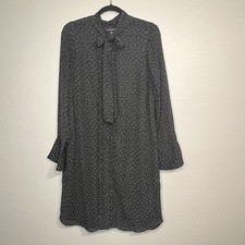 Banana Republic Black White Polka Dot Neck Tie Buttons Down Shift Dress~ S M3020