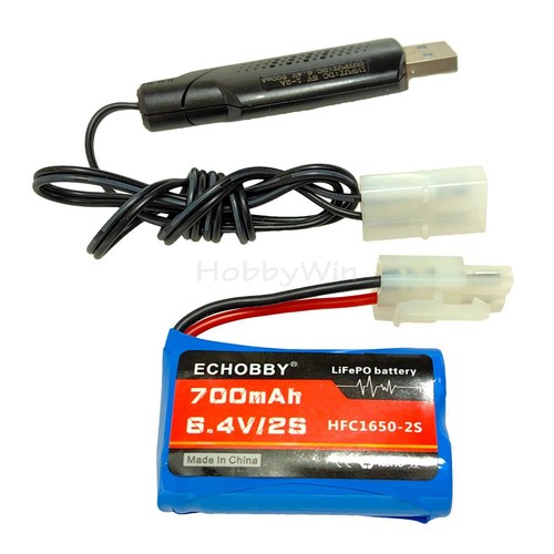 6.4V 2S 700mAh LiFePO4 Battery KET-2P Nor male plug with USB charger Combo Set - Picture 5 of 6