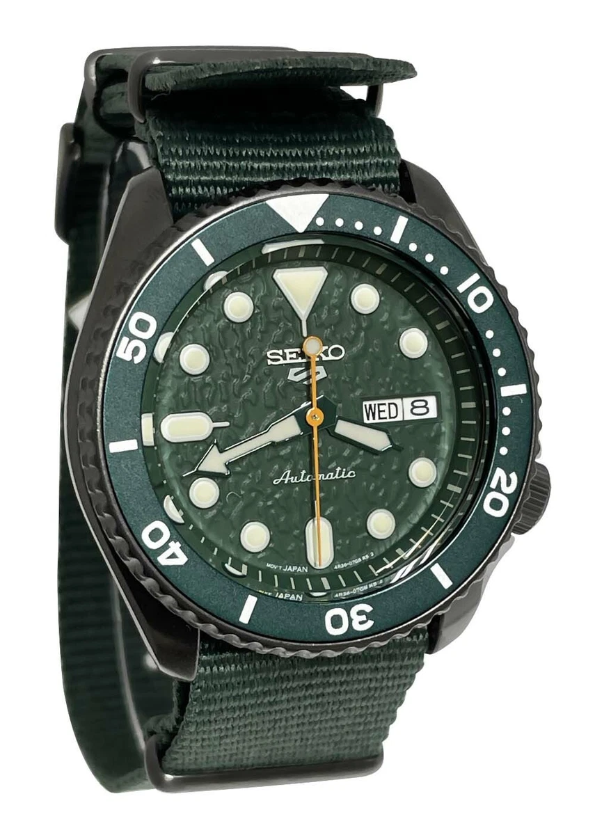 Seiko 5 Sports Automatic watch SRPD77 Green Day Date Dial Nylon Band New Japan
