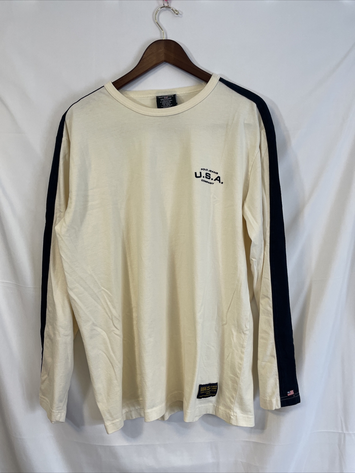 VINTAGE Polo Jeans Co Shirt Size Large beige blue Long Sleeve Ralph Lauren