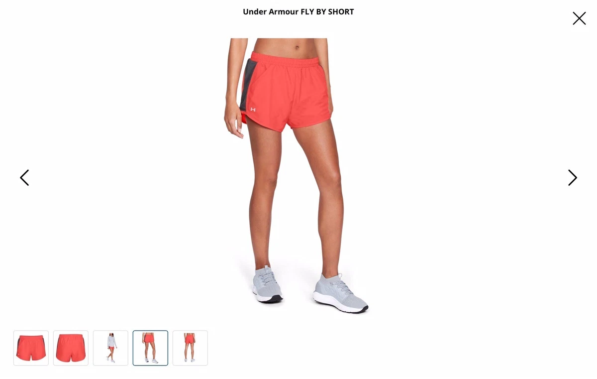 Women s Under Armour Fly By 2.0 Fluorescent Orange Running Shorts Size S M BNWT