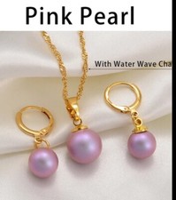 Hawaiian Polynesian Pink Pearl Jewellery Set Necklace Earrings