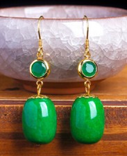 T03 Ohrringe Jade grün Faßperle und Kreis 925 Sterling Silber 