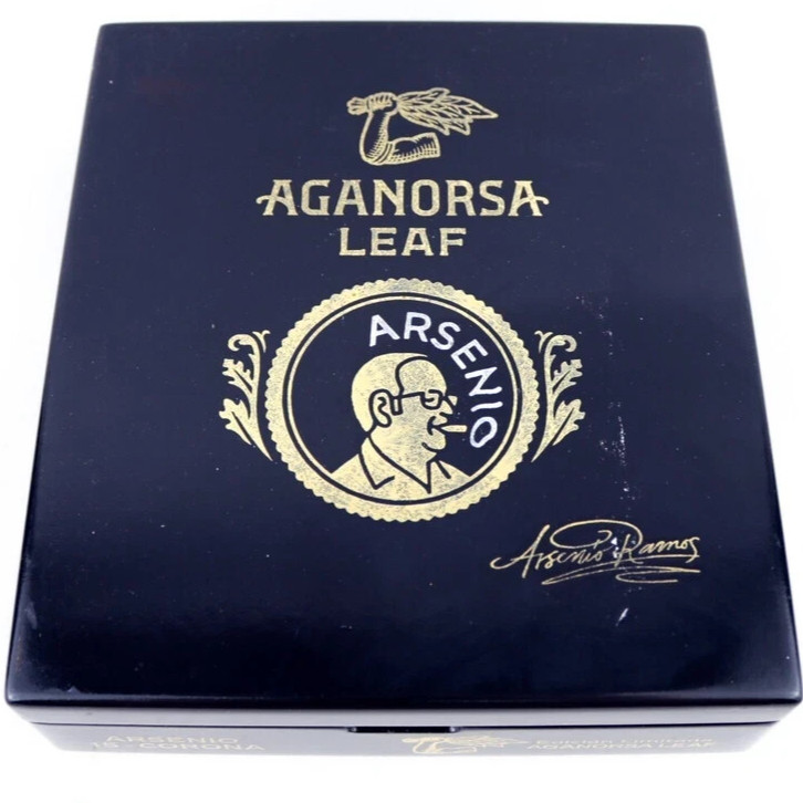 Aganorsa Leaf Arsenio Corona Empty Wood Cigar Box 7.25" x 6.5" x 1.75"