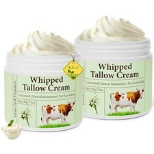 2 Packs Whipped Beef Tallow for Skin, Unscented Grass Fed Face Moisturizer 5.3OZ