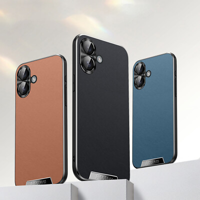 For iPhone 16 Pro Max 15 14 13 12 Slim Leather Case Rugged Cover Lens Protection