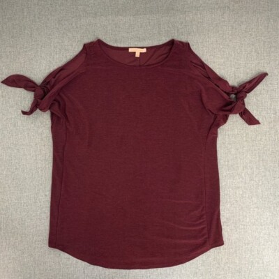 Gibson Latimer Maroon Cold Shoulder Blouse Bow Tie Small 95%Polyester 5%Spandex