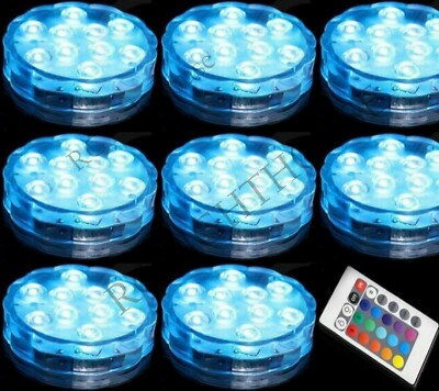 LED Light Puck or Pod Remote Control RGB LED Submersible Lights - 12pc w/ remote