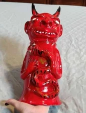 RARE Randy Tobias Red Devil with Snake Stoneware/Pottery - Great Design Face Jug