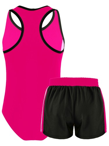 Kids Girls Swimsuit Sleeveless Floral Print Leotard with Shorts Bathing Suit - Picture 67 of 90
