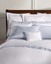 Ralph Lauren  Organic Sateen Border King Duvet Cover $470 Blue Hyacinth