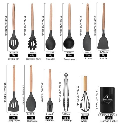 14-Piece Silicone Kitchen Utensils Set Non-stick Cooking Spoon and Baking Tools - Picture 3 of 20