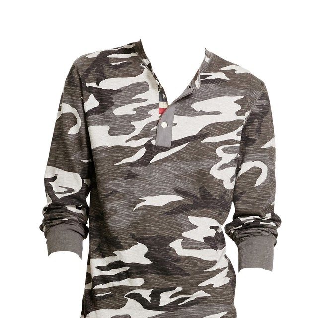 Gray Camo Polo Henley USA Flag Shirt 