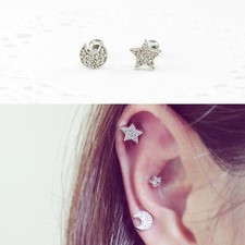 16g Moon Star cartilage earring, labret stud, helix conch tragus piercing 1pc
