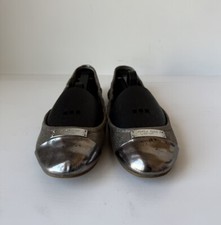 Coach Classic Ballet Flats Dalia sz 8 Silver Toe Cap Leather Logo Good Condition