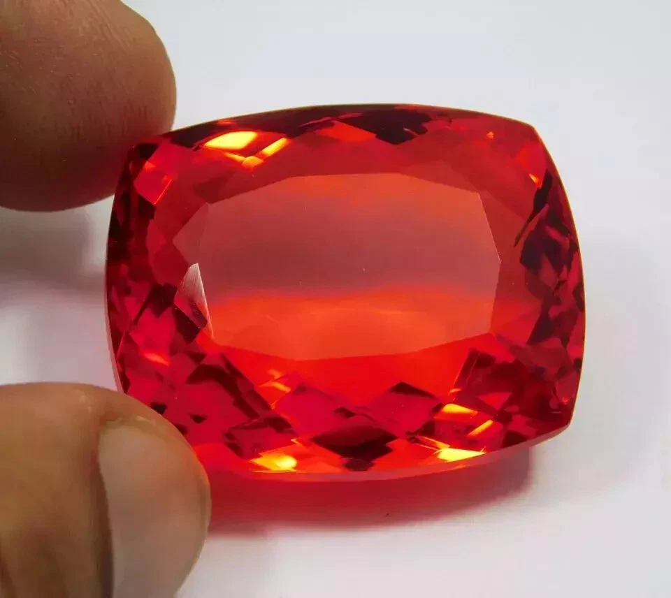 墨西哥火蛋白石红色橙色靠垫切割天然 128.90 克拉 A+ 认证宝石 — 第 3/4 张图片