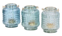 3Er Set Glas Windlicht TüRkis Gold H13Cm Teelichthalter Kerzenhalter Tischdeko