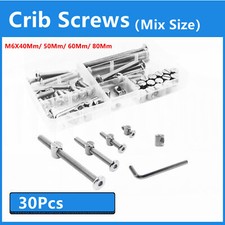 30Pcs Baby Bed Crib Screws Hardware Replacement Kit- M6X40Mm/ 50Mm/ 60Mm/ 80Mm