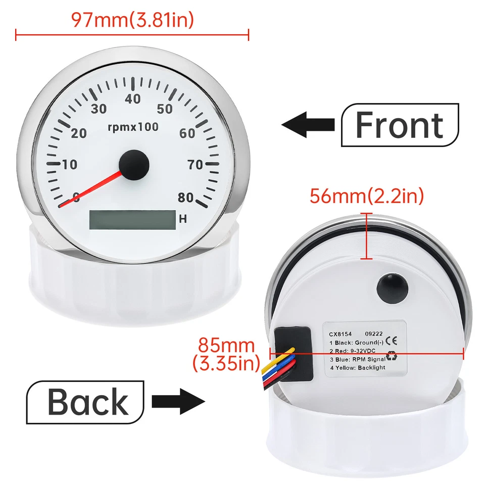 6 Gauge Set with Sensor 85mm White GPS Speedometer 120MPH Tacho 8000RPM Gauge UK - Image 4 of 4