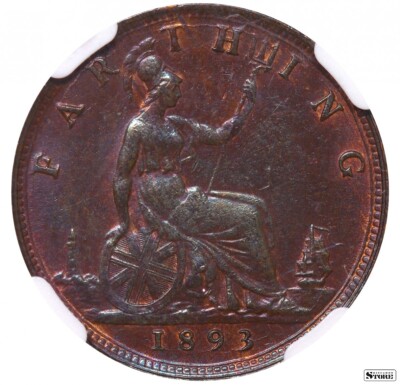 1893 Great Britain Queen Victoria 1 Farthing Graded NGC MS 62 BN
