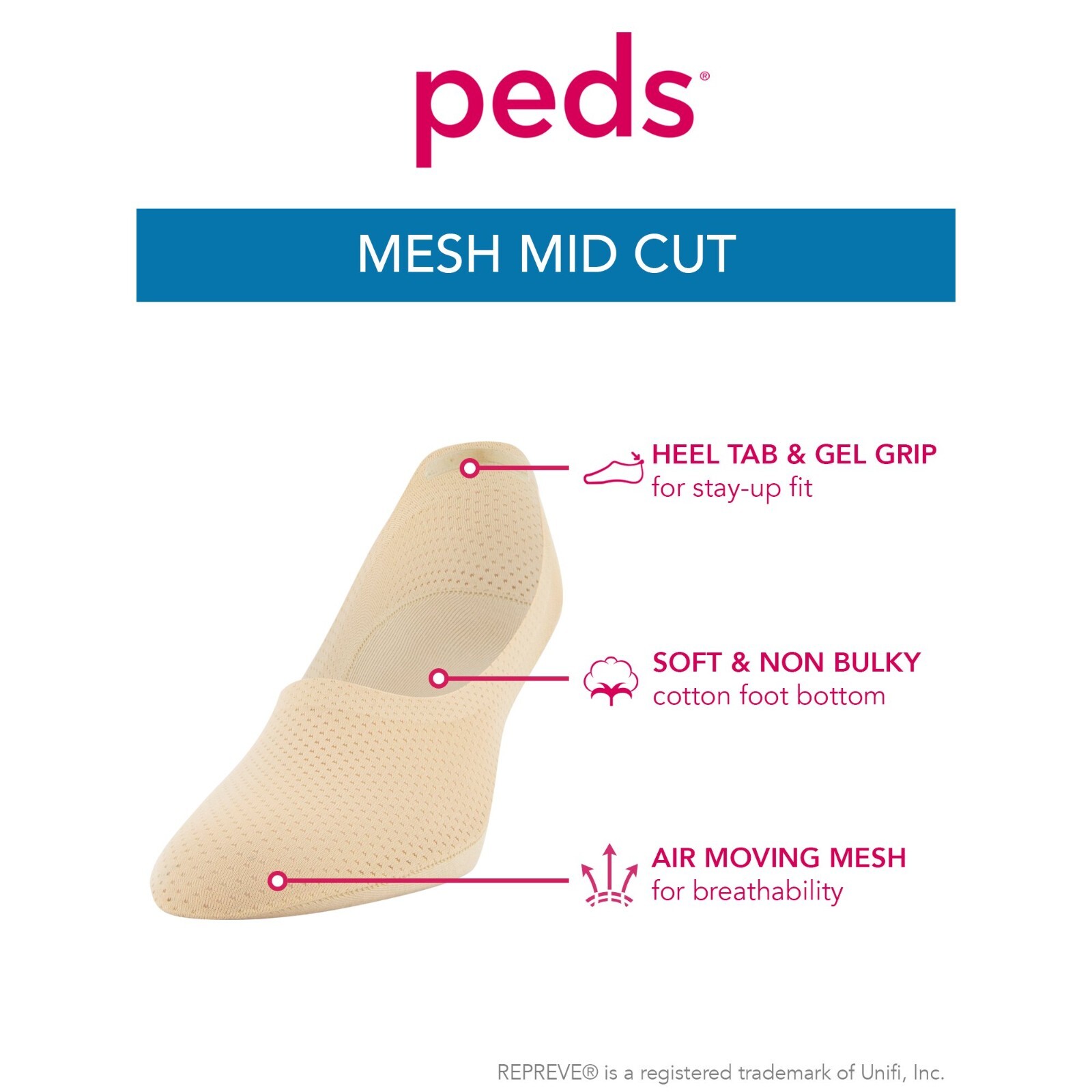 Peds® Women's Mesh Mid Cut No Show Socks, 8 Pairs shoe size 510 MEDIUM