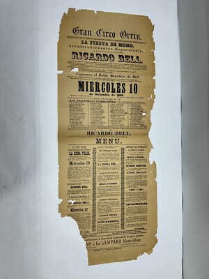 Antique Circus Broadside Poster Gran Circo Orrin Mexico 1890 - Ricardo Bell