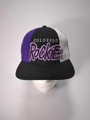 Colorado Rockies Script Starter Color Block Snapback Hat Cap Vintage