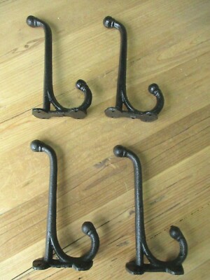 4 Large Harness Hooks Rack Coat Hat Wall Cast Iron Barn Black 7 1/2'' Long Sturdy