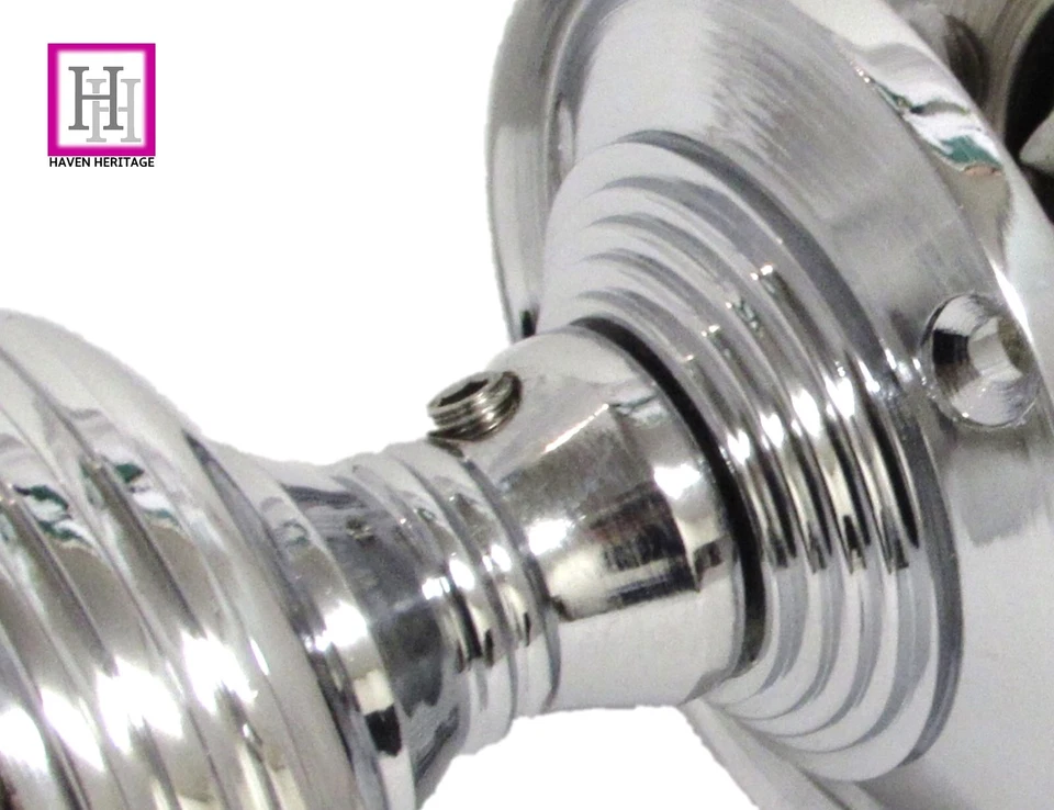 DOOR KNOBS Polished Chrome MORTICE REEDED SPRUNG Round Internal Handle 1-10 sets - Image 4 of 4