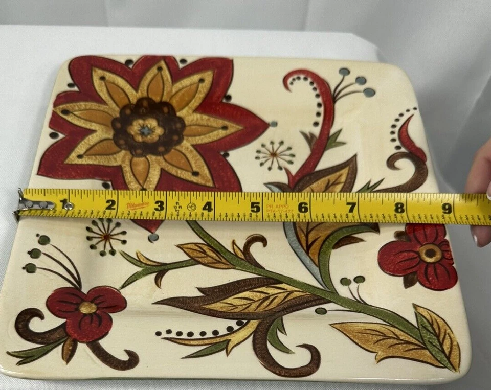 TWO Pier 1 Imports Carynthum 8.75" Square Salad Plate Floral Design Earthenware - Image 4 of 4