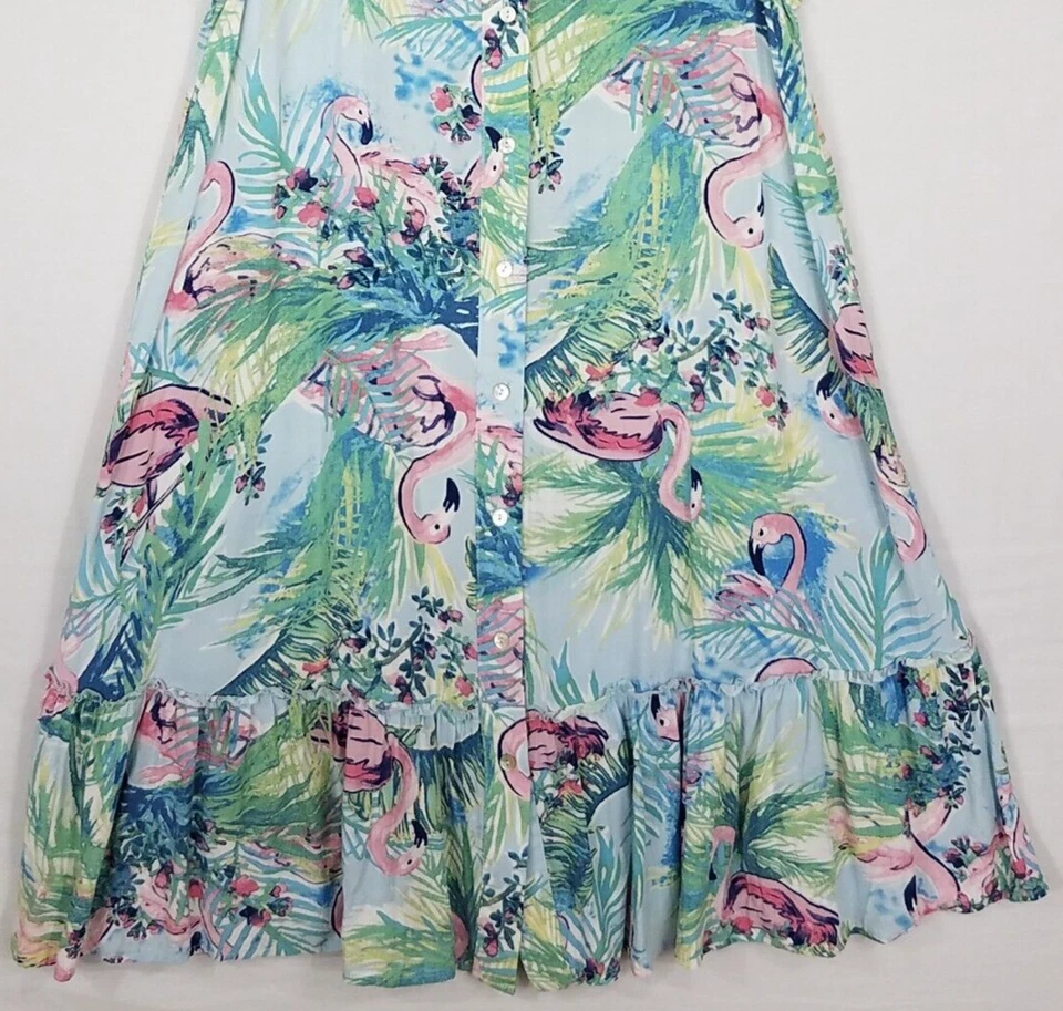 Vestido Camisa Song n Spirit S Flamenco Tropical Colorido Abotonado Línea A Acampanado Foto 3 de 4