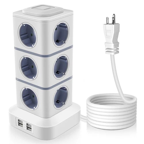 Power Strip Surge Protector Tower,12 Outlet,4 USB,10ft Cord,Flat Plug,ETL Listed