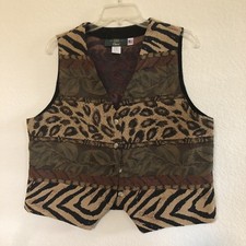 ORVIS Vintage Womens Jungle Safari Animal Print Vest Size Medium Made in USA