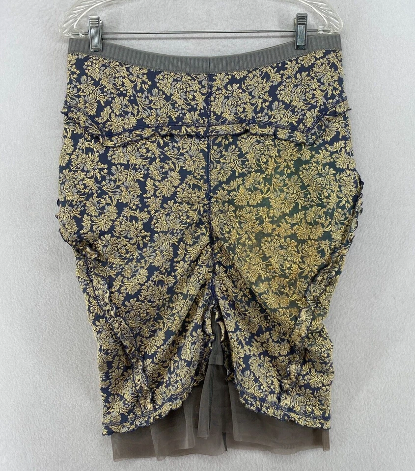 Falda MARC JACOBS RUNWAY 8 Jacquard Brocado Acanalado Volantes Floral Azul Dorado De Colección Foto 3 de 4