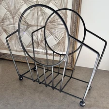 MCM Black Metal Record Or Magazine Rack Mid Century Modern Black Metal Stand