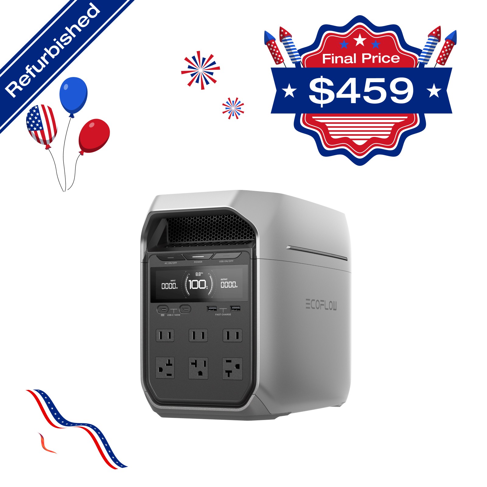 EcoFlow DELTA 3 Plus 1024Wh 1800W Portable Power Station LFP Battery Refurbished