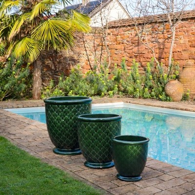 Keramik-Pflanzkübel Jade Provence   glasiert in Grün & 3 Größen