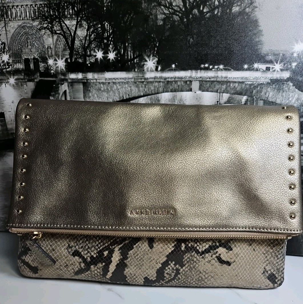 Anne Klein Mettalic Gold/ Python Pattern 3 Pocket… - image 1