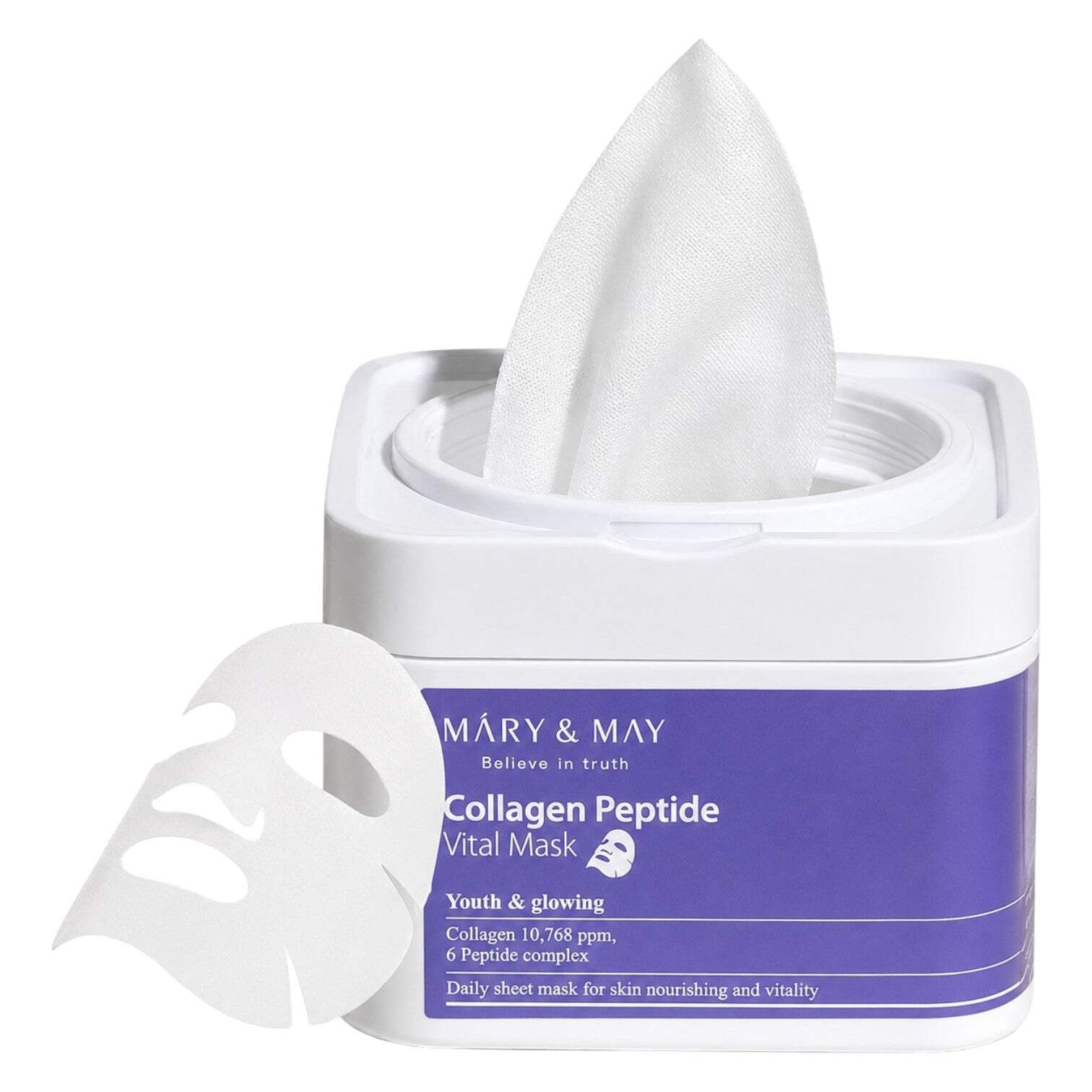 MARY&MAY Collagen Peptide Vital Mask 30pcs - AUTHENTIC Korean Skincare Plumping