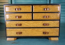 Vintage Hand Made Wooden Wood Footed Jewelry Box w/Six Drawers 12"x 8.25"x7"