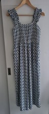 Nobody?s Child Geometric Wide Leg Midi Jumpsuit Pockets, Smocking Detail Size 14